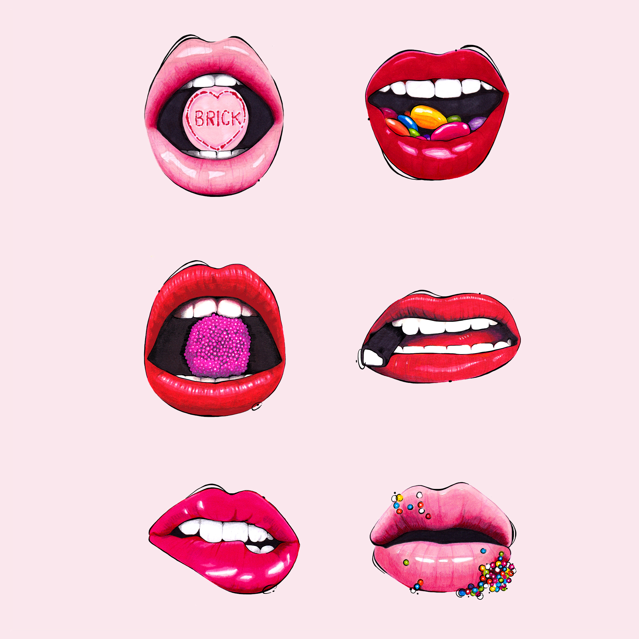 aase hopstock bold vibrant fashion illustration mouths lips lipstick