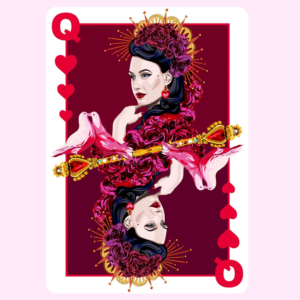 queen of hearts burlesque illustrated playing cards aase hopstock